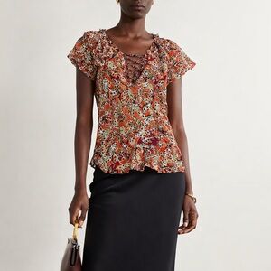 Antik Batik Floral Embroidered Cutout Ruffle Top